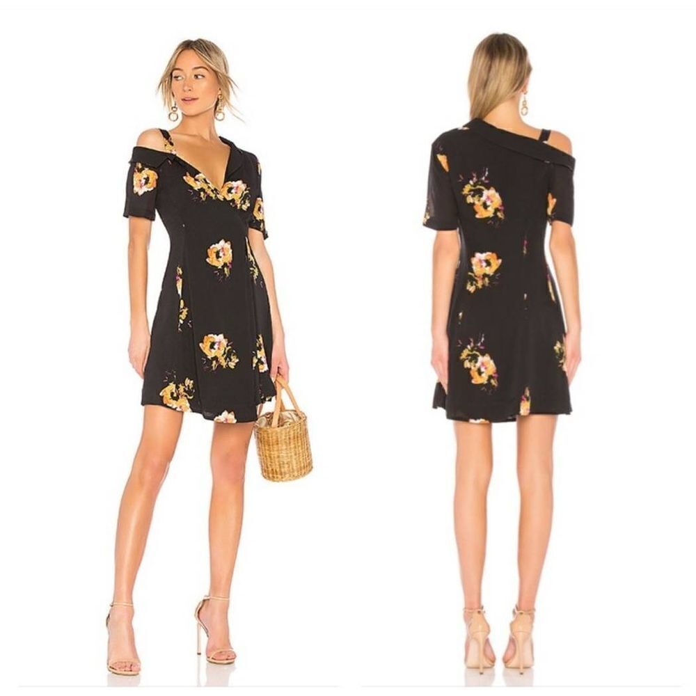 A.L.C Womens Lucia‎ Floral Print Silk Cold Shoulder Dress Black Size 4